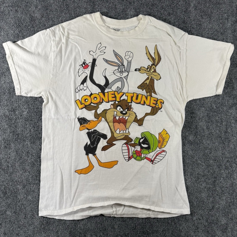 Looney Tunes Large White T-Shirt Bugs Bunny Daffy Taz Marvin The Martian